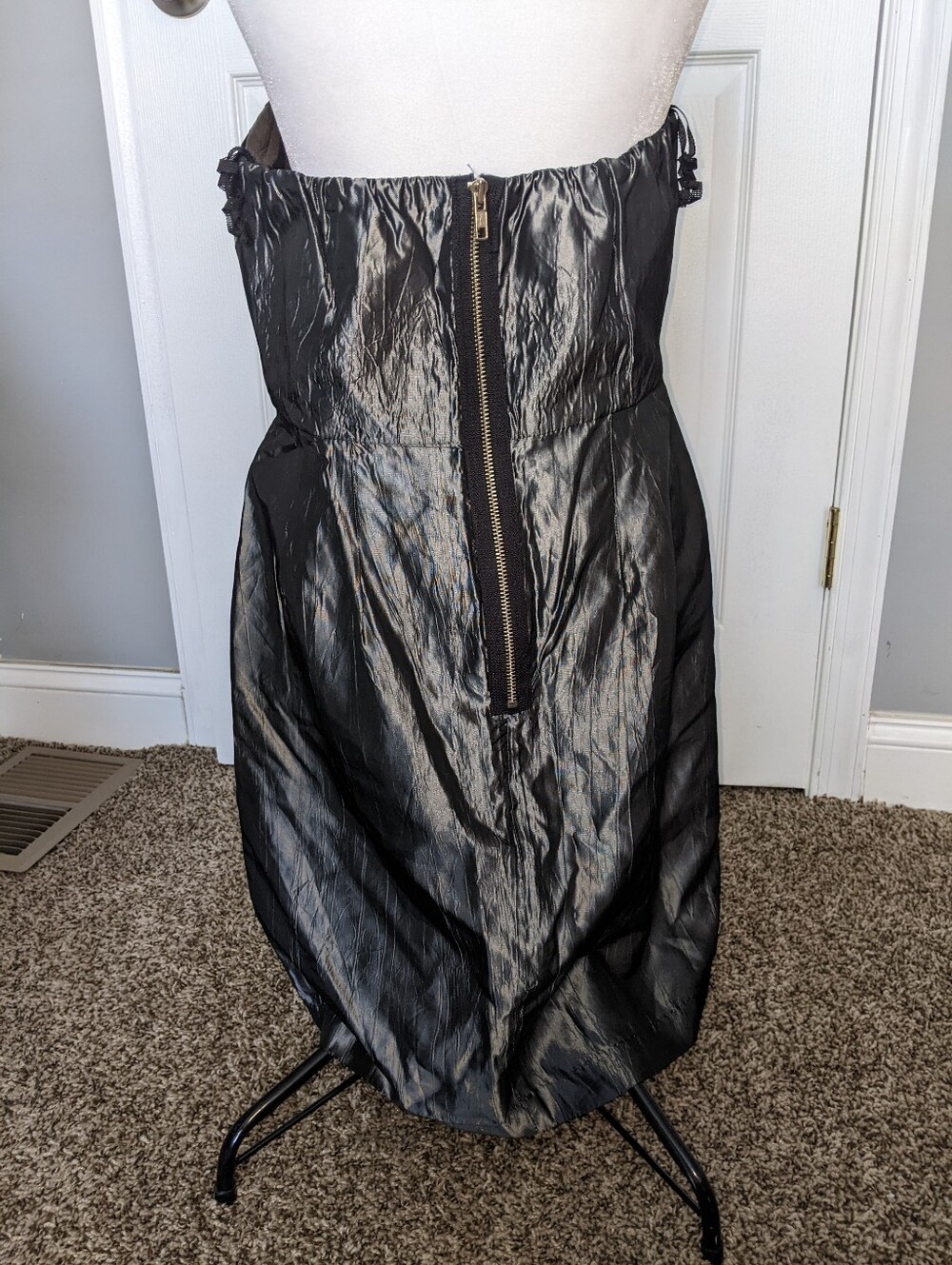 La La Lame Silver Grey Silk Dress M - Picture 12 of 14